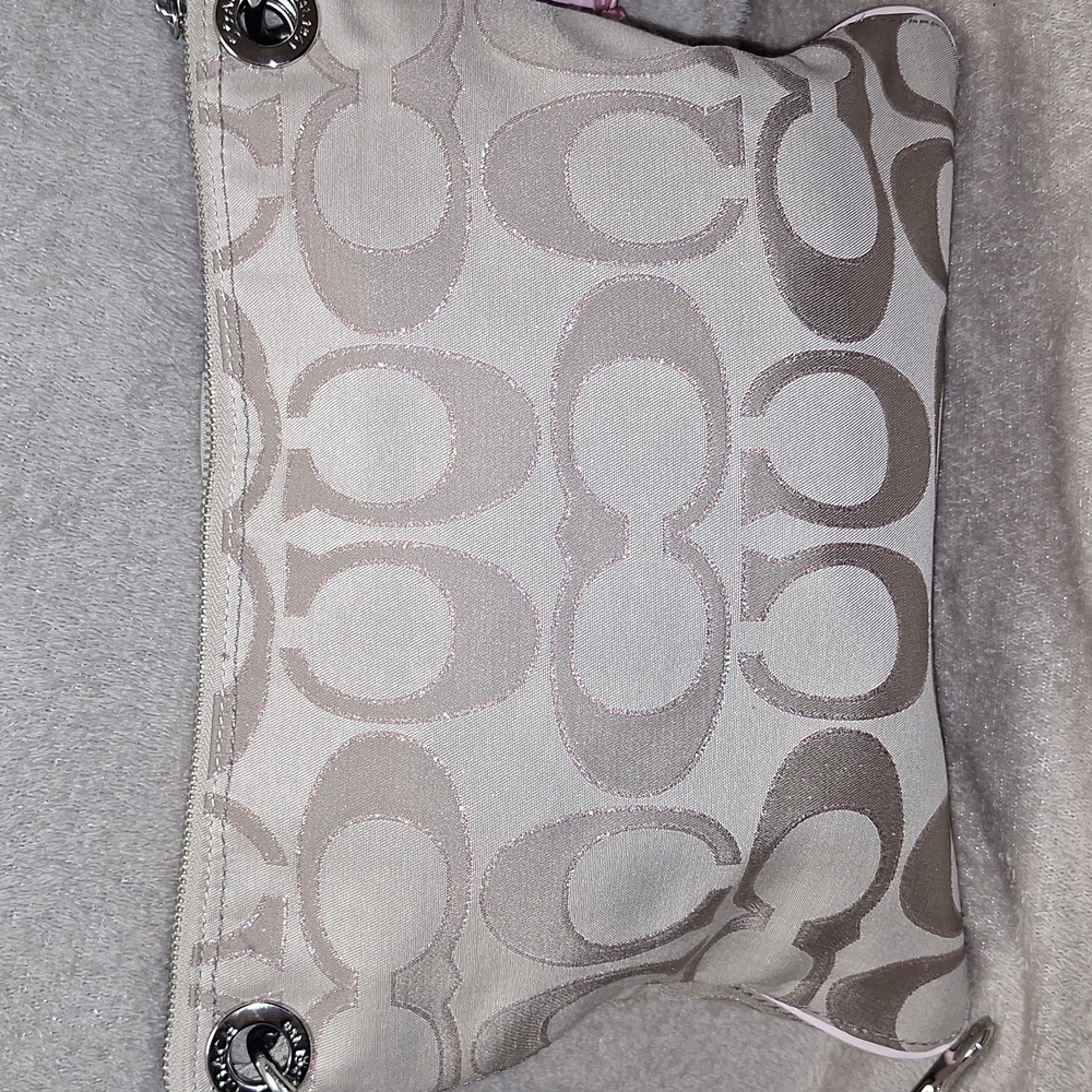 Coach Khaki & Pink Shimmer Signature C Shoulder Bag - Picture 5 of 12
